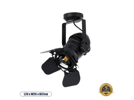 GLOBOSTAR® DETROIT 01372 Vintage Φωτιστικό Οροφής με Ντουί 1 x E27 AC 220-240V IP20 - Μαύρο - Μ26 x Π26 x Υ37cm