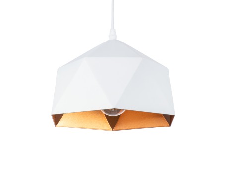 GLOBOSTAR® HEXAGON 01377 Μοντέρνο Κρεμαστό Φωτιστικό Οροφής με Ντουί 1 x E27 AC 220-240V IP20 - Λευκό & Χρυσό - Μ21.5 x Π21.5 x Y15cm