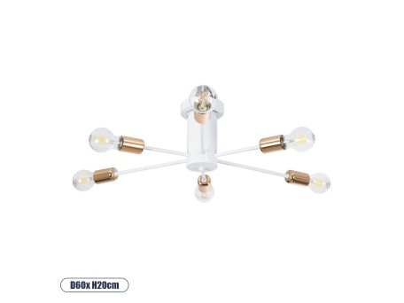 GLOBOSTAR® OLINDA 01385 Μοντέρνο Φωτιστικό Οροφής με Ντουί 6 x E27 AC 220-240V IP20 - Λευκό & Χάλκινο - Μ60 x Π60 x Υ20cm
