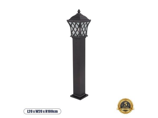 GloboStar® SHELTER 01400 Vintage Φωτιστικό Κολωνάκι Κήπου Μονόφωτο 1 x E27 Καφέ Μεταλλικό Πλέγμα L19 x W19 x H100cm