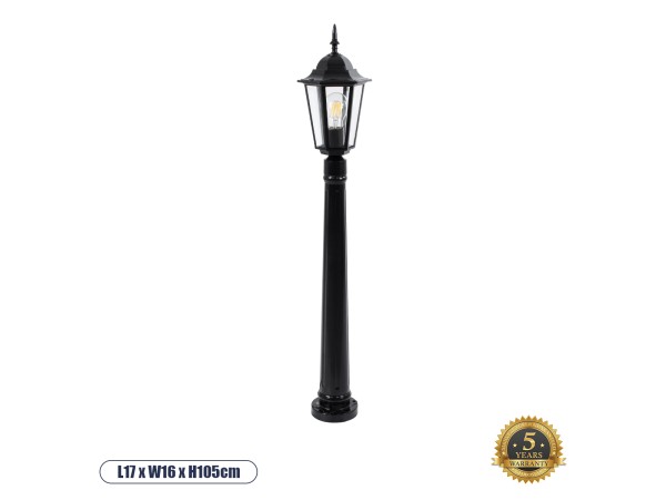 GloboStar® ELLIPSE 01401 Vintage Φωτιστικό Κολωνάκι Κήπου  Μονόφωτο 1 x E27 Μαύρο Μεταλλικό Πλέγμα L17 x W16 x H105cm