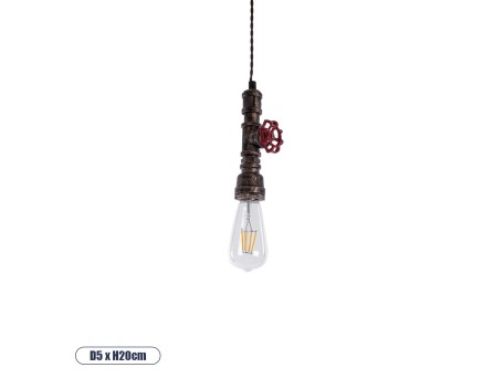 GLOBOSTAR® SPIGOT 01413 Vintage Κρεμαστό Φωτιστικό Οροφής με Ντουί 1 x E27 AC 220-240V IP20 - Χάλκινο & Κόκκινο - Μ5 x Π5 x Y20cm