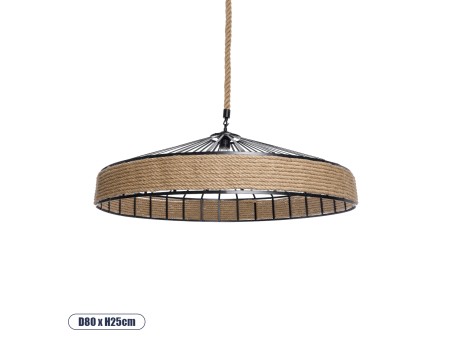 GLOBOSTAR® SAHARA 01416 Boho Κρεμαστό Φωτιστικό Οροφής με Ντουί 1 x E27 AC 220-240V IP20 - Μπεζ & Μαύρο - Μ80 x Π80 x Y25cm