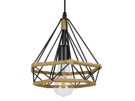 GLOBOSTAR® FLUTED 01421 Vintage Κρεμαστό Φωτιστικό Οροφής με Ντουί 1 x E27 AC 220-240V IP20 - Μαύρο & Μπεζ - Μ25 x Π25 x Y24cm