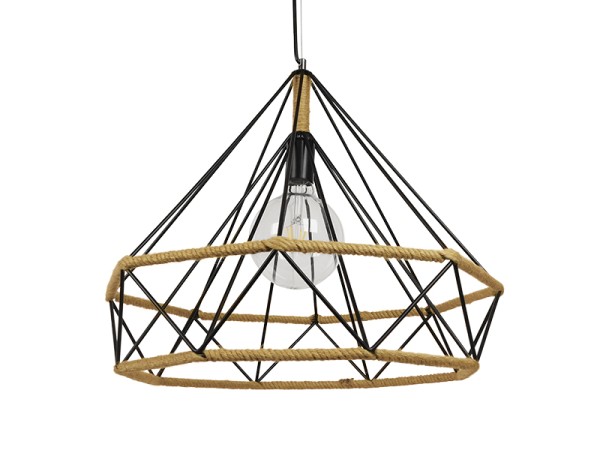 GLOBOSTAR® FLUTED 01422 Vintage Κρεμαστό Φωτιστικό Οροφής με Ντουί 1 x E27 AC 220-240V IP20 - Μαύρο & Μπεζ - Μ50 x Π50 x Y44cm