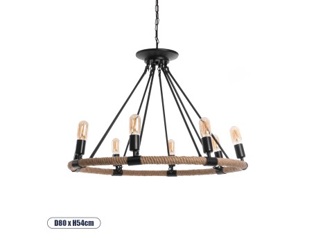 GLOBOSTAR® MILLBANK 01423 Vintage Κρεμαστό Φωτιστικό Οροφής με Ντουί 8 x E27 AC 220-240V IP20 - Μαύρο & Μπεζ - Μ80 x Π80 x Y54cm