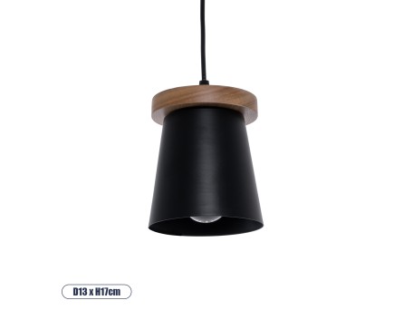 GLOBOSTAR® LANA 01424 Μοντέρνο Κρεμαστό Φωτιστικό Οροφής με Ντουί 1 x E27 AC 220-240V IP20 - Μαύρο & Καφέ - Μ13 x Π13 x Y17cm