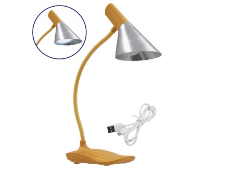 GloboStar® DRAPER 01438 Επιτραπέζιο Φωτιστικό Πορτατίφ LED 6W 500lm 360° DC 5V IP20 Φυσικό Λευκό 4500K Dimmable Μπεζ Ξύλο με Ασημί Μέταλλο - Μ10 x Π14 x Υ33cm - 2 Xρόνια Εγγύηση