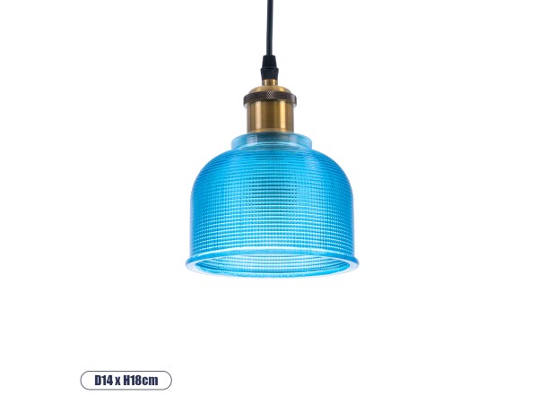 GLOBOSTAR® SEGRETO 01452 Vintage Κρεμαστό Φωτιστικό Οροφής με Ντουί 1 x E27 AC 220-240V IP20 - Μπλε & Χρυσό - Μ14 x Π14 x Υ18cm
