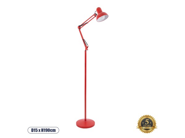GLOBOSTAR® AUDREY 01470 Vintage Επιδαπέδιο Φωτιστικό με Ντουί 1 x E27 AC 220-240V IP20 - Κόκκινο - Μ15 x Π15 x Υ190cm