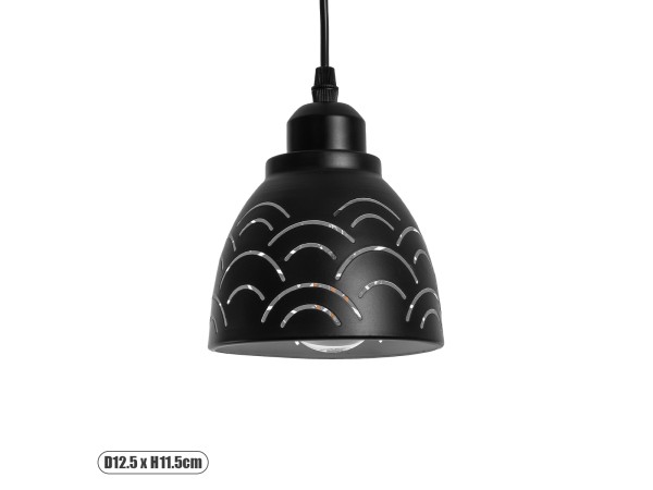 GLOBOSTAR® COOLIE 01482 Μοντέρνο Κρεμαστό Φωτιστικό Οροφής με Ντουί 1 x E27 AC 220-240V IP20 - Μαύρο & Ασημί - Μ12.5 x Π12.5 x Υ11.5cm