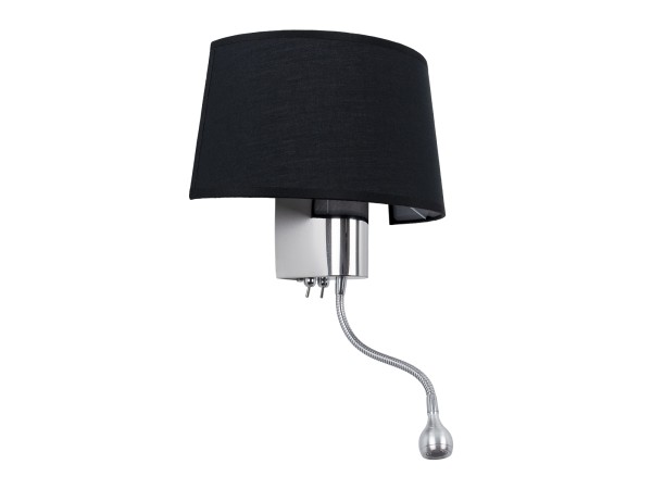GLOBOSTAR® ELEGANT 01492 Μοντέρνο Φωτιστικό Τοίχου - Απλίκα Ξενοδοχείου Reading Light με Ντουί 1 x E27 LED 3W 360lm 36° AC 220-240V IP20 Θερμό Λευκό 2700K - Bridgelux COB Chip - Χρώμιο & Μαύρο - Μ26 x Π16.5 x Υ33cm - 2 Χρόνια Εγγύηση