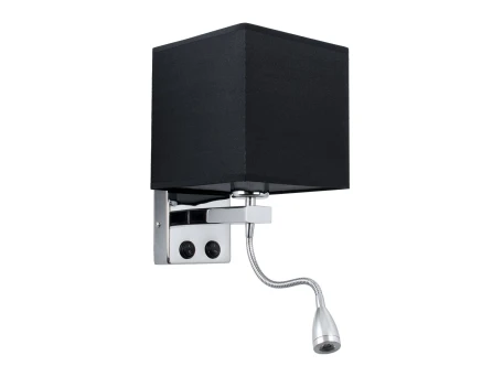GLOBOSTAR® ELEGANT 01494 Μοντέρνο Φωτιστικό Τοίχου - Απλίκα Ξενοδοχείου Reading Light με Ντουί 1 x E27 LED 3W 270lm 36° AC 220-240V IP20 Θερμό Λευκό 2700K - CREE XPE Chip - Ασημί & Μαύρο - Μ17 x Π21 x Υ43cm - 2 Χρόνια Εγγύηση