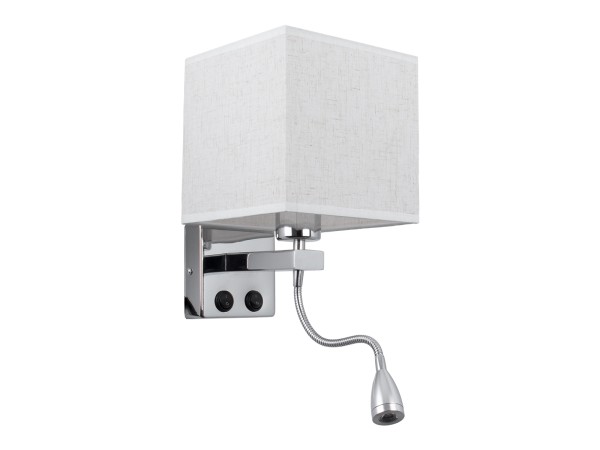 GLOBOSTAR® ELEGANT 01495 Μοντέρνο Φωτιστικό Τοίχου - Απλίκα Ξενοδοχείου Reading Light με Ντουί 1 x E27 LED 3W 360lm 36° AC 220-240V IP20 Θερμό Λευκό 2700K - Bridgelux COB Chip - Χρώμιο & Λευκό - Μ17 x Π21 x Υ43cm - 2 Χρόνια Εγγύηση