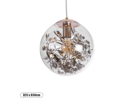 GLOBOSTAR® HARPER 01511 Μοντέρνο Κρεμαστό Φωτιστικό Οροφής με Ντουί 1 x E27 AC 220-240V IP20 - Διάφανο & Χάλκινο - Μ25 x Π25 x Υ30cm