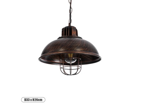 GLOBOSTAR® HARROW 01572 Vintage Κρεμαστό Φωτιστικό Οροφής με Ντουί 1 x E27 AC 220-240V IP20 - Χάλκινο - Μ33 x Π33 x Υ26cm