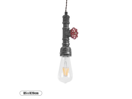 GLOBOSTAR® SPIGOT 01583 Vintage Κρεμαστό Φωτιστικό Οροφής με Ντουί 1 x E27 AC 220-240V IP20 - Ασημί & Κόκκινο - Μ5 x Π5 x Y20cm