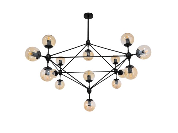 GLOBOSTAR® SENTINEL 01637 Μοντέρνο Φωτιστικό Οροφής με Ντουί 15 x E27 AC 220-240V IP20 - Μαύρο & Μελί - Μ150 x Π150 x Υ115cm