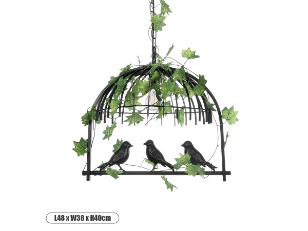 GLOBOSTAR® NEST 01640 Vintage Κρεμαστό Φωτιστικό Οροφής με Ντουί 1 x E27 AC 220-240V IP20 - Μαύρο & Πράσινο - Μ48 x Π38 x Υ40cm