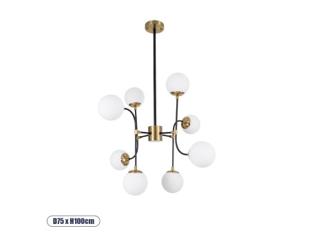 GLOBOSTAR® STARDUST 01649 Vintage Φωτιστικό Οροφής με Ντουί 8 x E27 AC 220-240V IP20 - Μαύρο & Χρυσό - Μ75 x Π75 x Υ100cm