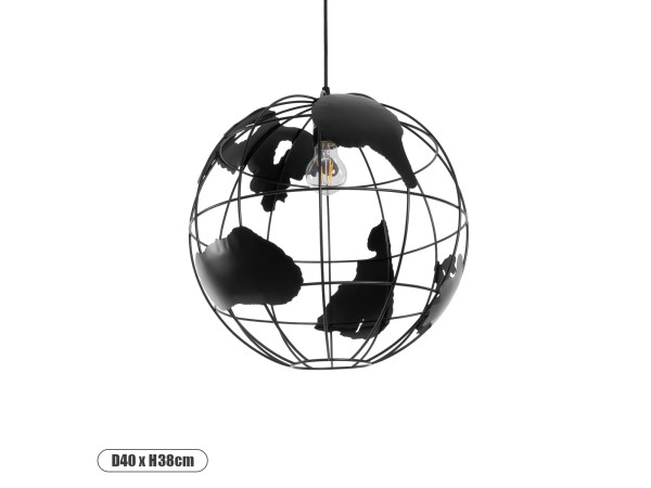 GLOBOSTAR® EARTH 01663 Vintage Κρεμαστό Φωτιστικό Οροφής με Ντουί 1 x E27 AC 220-240V IP20 - Μαύρο - Μ40 x Π40 x Υ38cm
