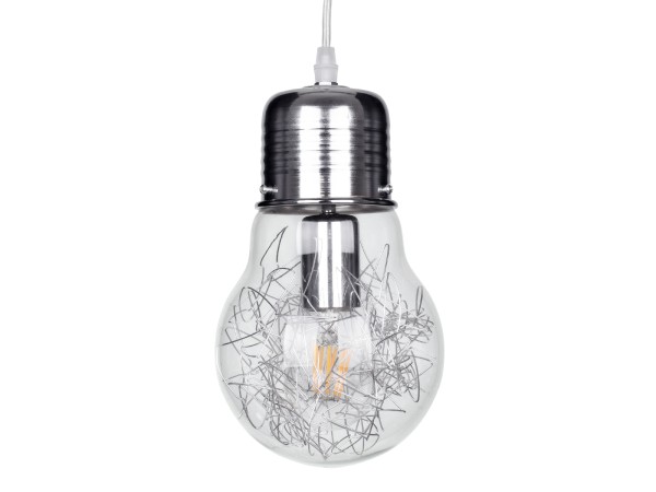 GLOBOSTAR® LAMP 01676 Μοντέρνο Κρεμαστό Φωτιστικό Οροφής με Ντουί 1 x E27 AC 220-240V IP20 - Ασημί & Διάφανο - Μ15 x Π15 x Υ27cm