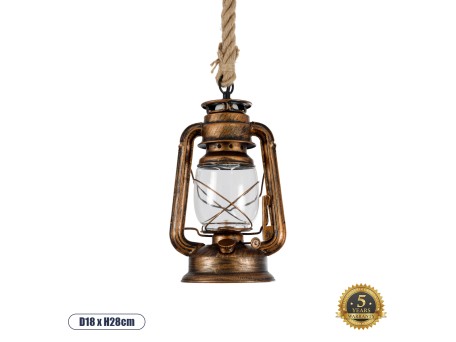 GLOBOSTAR® BARBAROSSA 01706 Vintage Κρεμαστό Φωτιστικό Οροφής με Ντουί 1 x E27 AC 220-240V IP20 - Χάλκινο Εφέ Σκουριάς - Μ18 x Π18 x Υ28cm