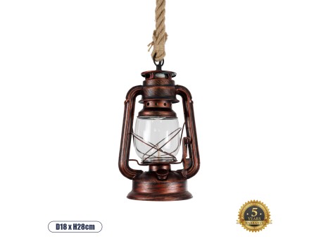 GLOBOSTAR® BARBAROSSA 01707 Vintage Κρεμαστό Φωτιστικό Οροφής με Ντουί 1 x E27 AC 220-240V IP20 - Χάλκινο - Μ18 x Π18 x Υ28cm