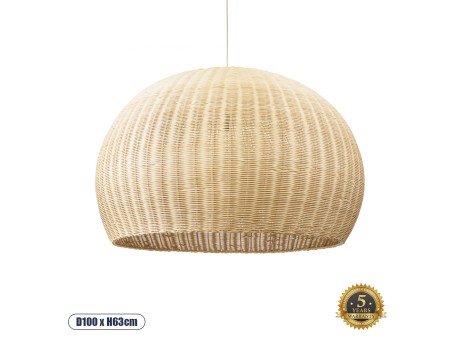 GLOBOSTAR® RAITO 01826 Boho Κρεμαστό Φωτιστικό Οροφής με Ντουί 1 x E27 AC 220-240V IP20 - Μπεζ - Μ100 x Π100 x Υ63cm