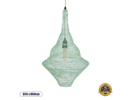 GLOBOSTAR® KENTUCKY 01873 Vintage Κρεμαστό Φωτιστικό Οροφής με Ντουί 1 x E27 AC 220-240V IP20 - Τιρκουάζ - Μ35 x Π35 x Υ60cm