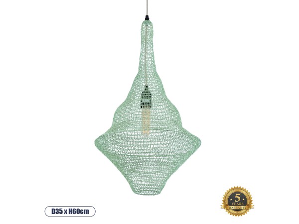 GLOBOSTAR® KENTUCKY 01873 Vintage Κρεμαστό Φωτιστικό Οροφής με Ντουί 1 x E27 AC 220-240V IP20 - Τιρκουάζ - Μ35 x Π35 x Υ60cm