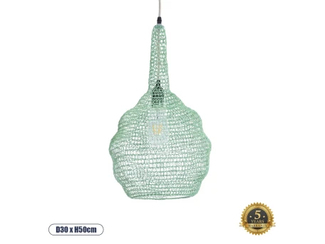 GLOBOSTAR® KENTUCKY 01882 Vintage Κρεμαστό Φωτιστικό Οροφής με Ντουί 1 x E27 AC 220-240V IP20 - Τιρκουάζ - Μ30 x Π30 x Υ50cm