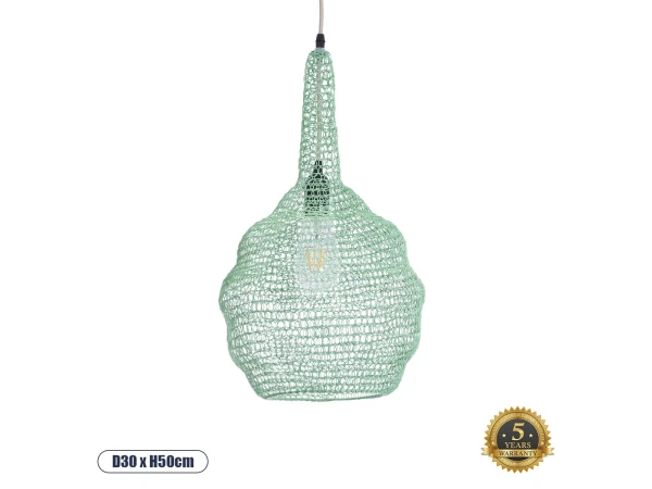 GLOBOSTAR® KENTUCKY 01882 Vintage Κρεμαστό Φωτιστικό Οροφής με Ντουί 1 x E27 AC 220-240V IP20 - Τιρκουάζ - Μ30 x Π30 x Υ50cm