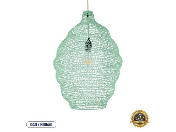 GLOBOSTAR® KENTUCKY 01900 Vintage Κρεμαστό Φωτιστικό Οροφής με Ντουί 1 x E27 AC 220-240V IP20 - Τιρκουάζ - Μ40 x Π40 x Y60cm