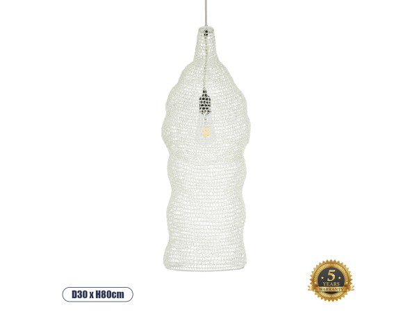 GLOBOSTAR® KENTUCKY 01904 Vintage Κρεμαστό Φωτιστικό Οροφής με Ντουί 1 x E27 AC 220-240V IP20 - Λευκό - Μ30 x Π30 x Y80cm