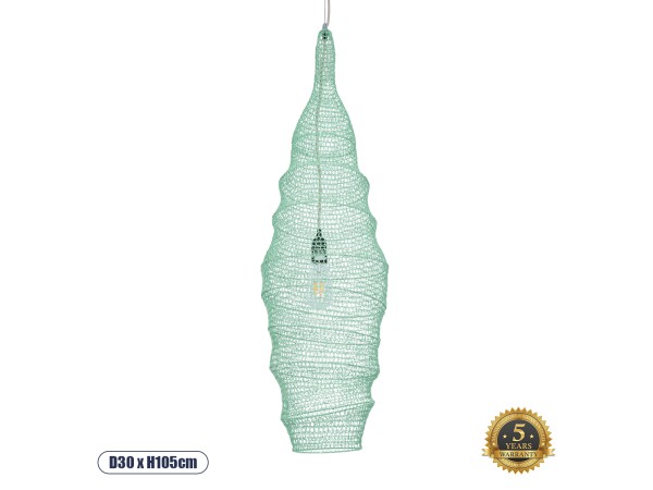 GLOBOSTAR® KENTUCKY 01909 Vintage Κρεμαστό Φωτιστικό Οροφής με Ντουί 1 x E27 AC 220-240V IP20 - Τιρκουάζ - Μ30 x Π30 x Y105cm