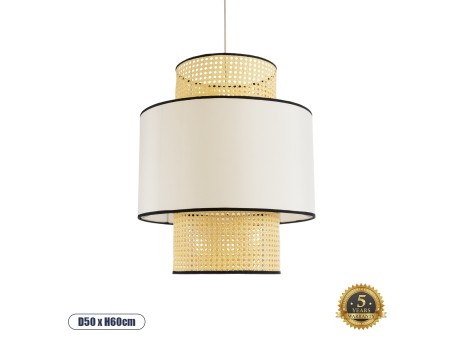 GLOBOSTAR® SAIGE 01917 Boho Κρεμαστό Φωτιστικό Οροφής με Ντουί 1 x E27 AC 220-240V IP20 - Μπεζ & Μαύρο - Μ50 x Π50 x Υ60cm