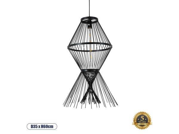 GLOBOSTAR® YOSHI 01929 Boho Κρεμαστό Φωτιστικό Οροφής με Ντουί 1 x E27 AC 220-240V IP20 - Μαύρο - Μ35 x Π35 x Υ60cm GLOBOSTAR® YOSHI 01929 Boho Κρεμαστό Φωτιστικό Οροφής με Ντουί 1 x E27 AC 220-240V IP20 - Μαύρο - Μ35 x Π35 x Υ60cm