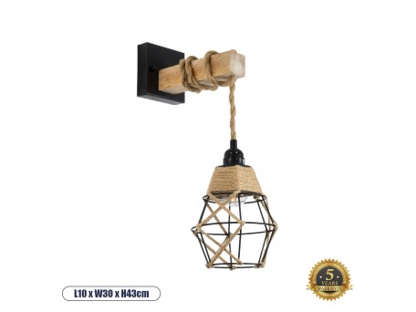 GLOBOSTAR® BELLARIVA 01961 Boho Φωτιστικό Τοίχου - Απλίκα με Ντουί 1 x E27 AC 220-240V IP20 - Μπεζ & Μαύρο - Μ10 x Π30 x Υ43cm