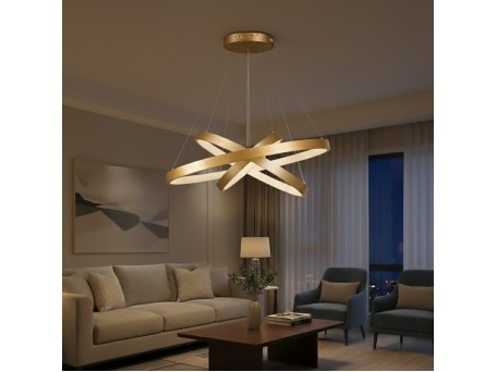 kelvo® NEMESIS KLV-101-0222-V2 Κρεμαστό Φωτιστικό Οροφής LED 120W 12000lm 180° AC 220-240V IP20 Ρυθμιζόμενο Λευκό CCT με Χειριστήριο από 2700K έως 6000K Dimmable - Lumileds SMD Chip - Χρυσό Πλατίνα - Μ80 x Π80 x Υ80cm - 3 Χρόνια Εγγύηση