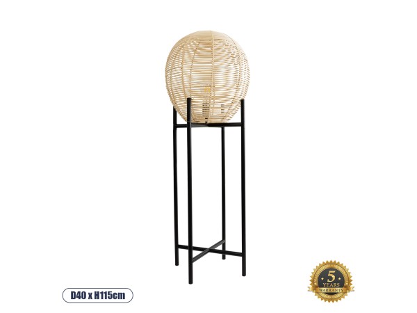 GLOBOSTAR® NERINA 02015 Boho Επιδαπέδιο Φωτιστικό με Ντουί 1 x E27 AC 220-240V IP20 - Μαύρο & Μπεζ - Μ40 x Π40 x Υ115cm