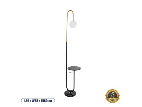 GLOBOSTAR® CORDELIA 02024 Μοντέρνο Επιδαπέδιο Φωτιστικό με Ντουί 1 x E27 AC 220-240V IP20 - Μαύρο & Χρυσό - Μ30 x Π38 x Υ180cm