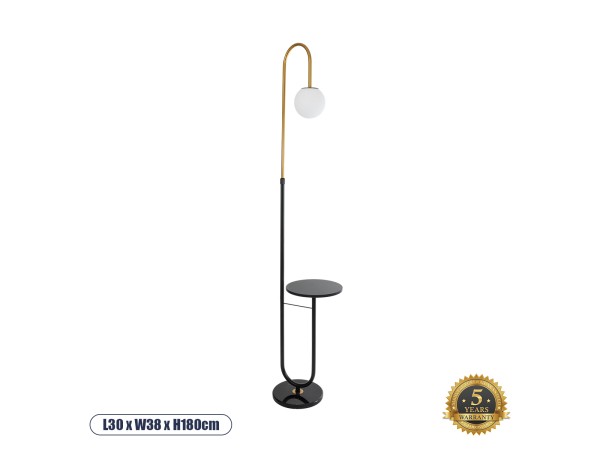 GLOBOSTAR® CORDELIA 02024 Μοντέρνο Επιδαπέδιο Φωτιστικό με Ντουί 1 x E27 AC 220-240V IP20 - Μαύρο & Χρυσό - Μ30 x Π38 x Υ180cm
