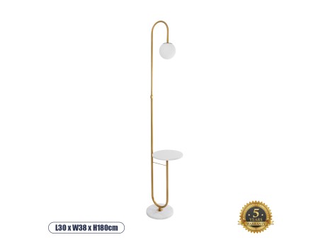 GLOBOSTAR® CORDELIA 02025 Μοντέρνο Επιδαπέδιο Φωτιστικό με Ντουί 1 x E27 AC 220-240V IP20 - Χρυσό & Λευκό - Μ30 x Π38 x Υ180cm