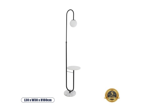 GLOBOSTAR® CORDELIA 02026 Μοντέρνο Επιδαπέδιο Φωτιστικό με Ντουί 1 x E27 AC 220-240V IP20 - Μαύρο & Λευκό - Μ30 x Π38 x Υ180cm