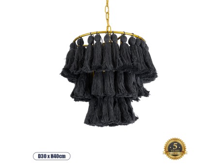 GLOBOSTAR® MISSOULA 02087 Boho Κρεμαστό Φωτιστικό Οροφής με Ντουί 1 x E27 AC 220-240V IP20 - Μαύρο & Χρυσό - Μ30 x Π30 x Υ40cm