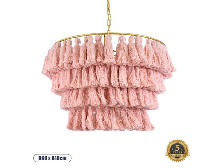 GLOBOSTAR® MISSOULA 02090 Boho Κρεμαστό Φωτιστικό Οροφής με Ντουί 1 x E27 AC 220-240V IP20 - Ροζ & Χρυσό - Μ60 x Π60 x Υ40cm