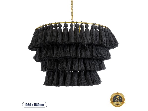 GLOBOSTAR® MISSOULA 02091 Boho Κρεμαστό Φωτιστικό Οροφής με Ντουί 1 x E27 AC 220-240V IP20 - Μαύρο & Χρυσό - Μ60 x Π60 x Υ40cm