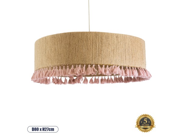 GLOBOSTAR® PUERTORICO 02097 Boho Κρεμαστό Φωτιστικό Οροφής με Ντουί 3 x E27 AC 220-240V IP20 - Μπεζ & Ροζ - Μ80 x Π80 x Υ27cm