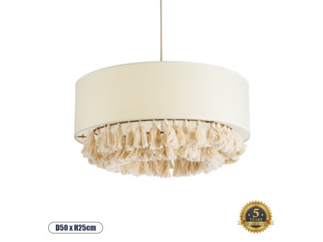 GLOBOSTAR® GINGER 02100 Boho Κρεμαστό Φωτιστικό Οροφής με Ντουί 1 x E27 AC 220-240V IP20 - Μπεζ & Λευκό - Μ50 x Π50 x Υ25cm